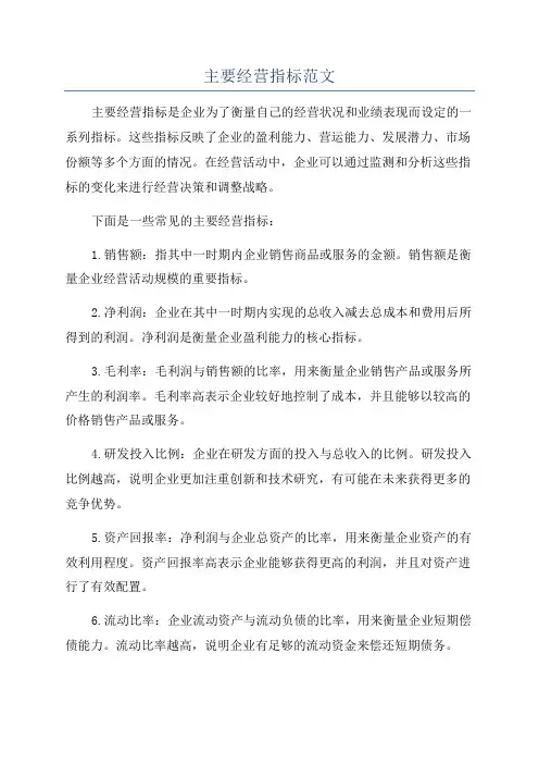 主要经营指标范文