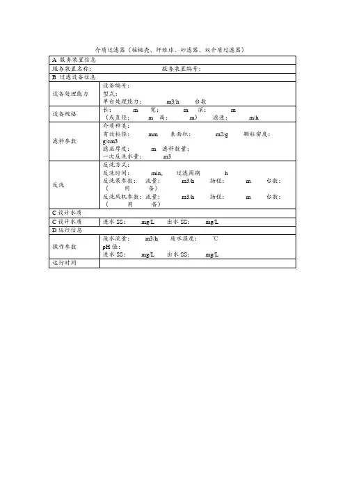 环保设施设备登记表模板：介质过滤器运行记录台账