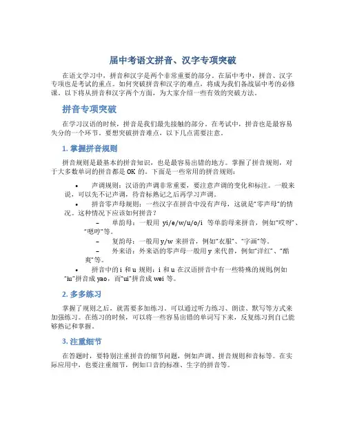 届中考语文拼音、汉字专项突破