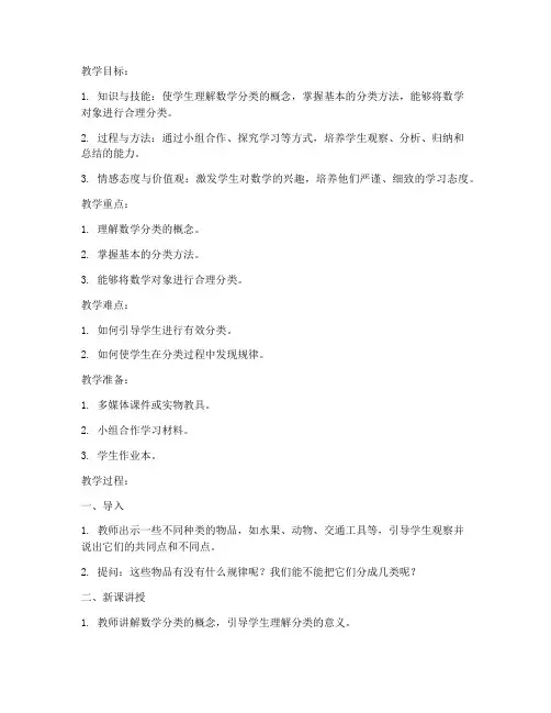 小学数学分类的教案模板