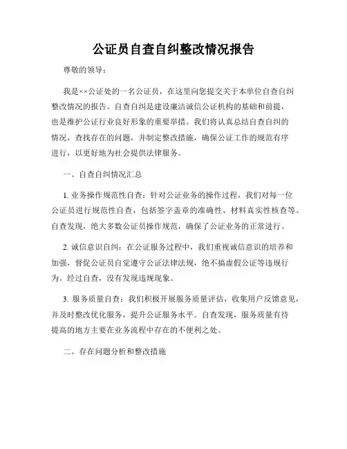 公证员自查自纠整改情况报告