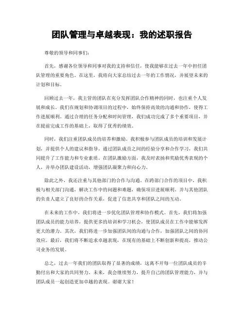 团队管理与卓越表现：我的述职报告