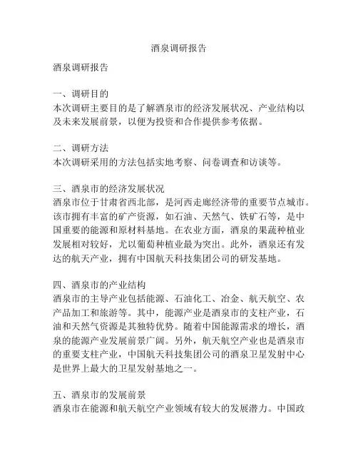 酒泉调研报告