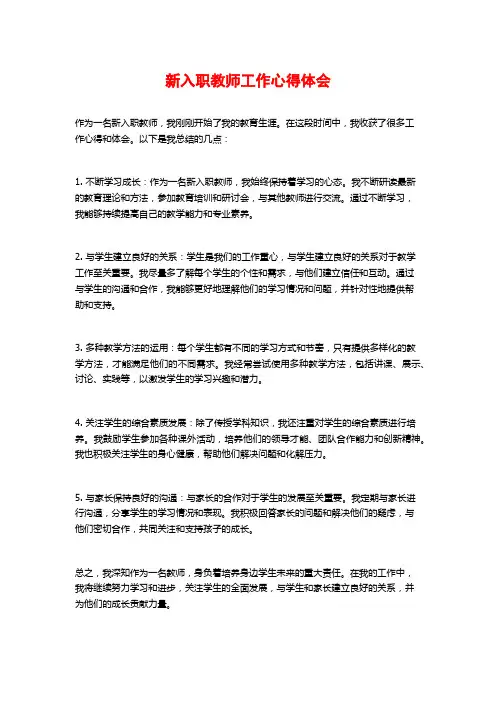 新入职教师工作心得体会 (2)