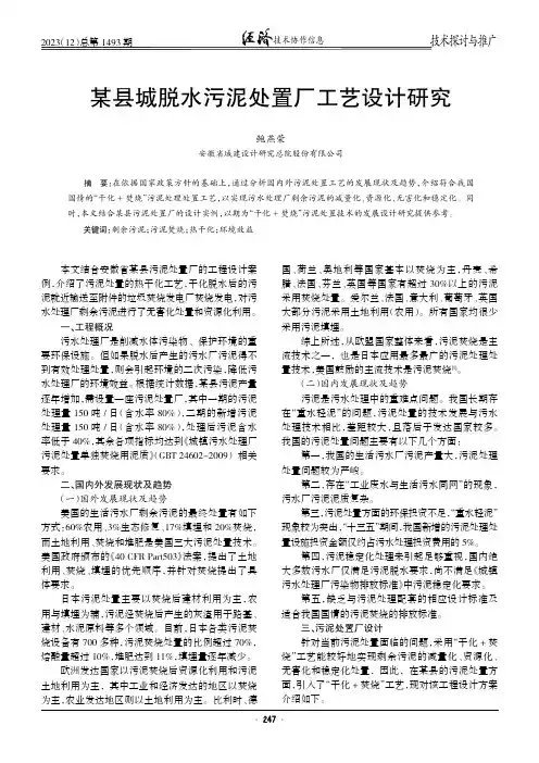 某县城脱水污泥处置厂工艺设计研究