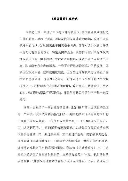 跨国并购观后感1