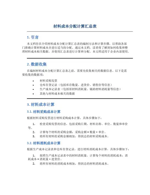 材料成本分配计算汇总表