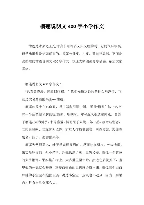(说明文)榴莲说明文400字小学作文