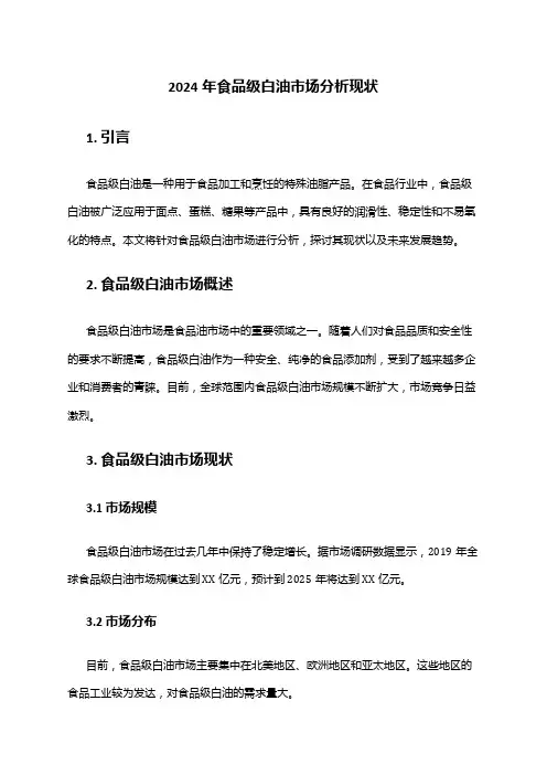 2024年食品级白油市场分析现状