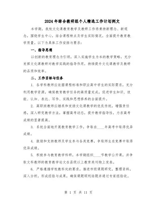 2024年综合教研组个人精选工作计划例文（6篇）