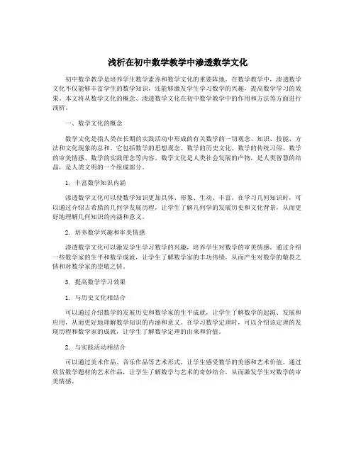 浅析在初中数学教学中渗透数学文化