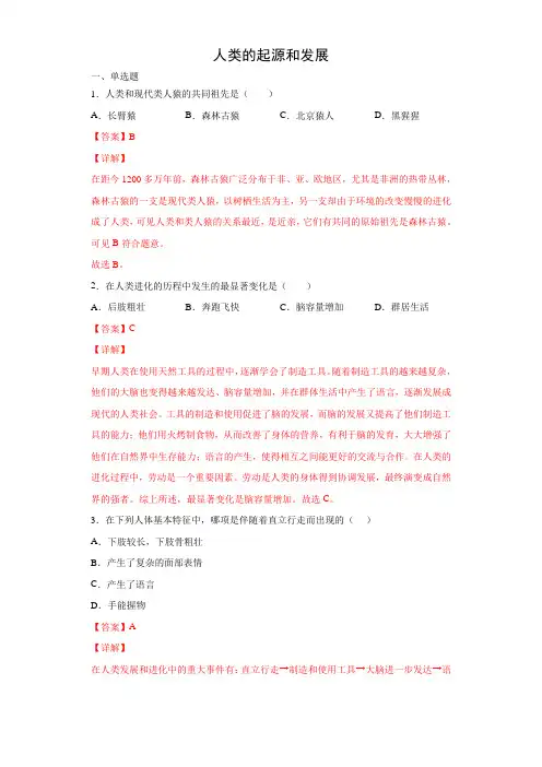 4.1.1 人类的起源和发展(练习)(解析版)