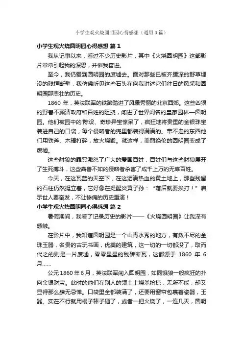 小学生观火烧圆明园心得感想（通用3篇）