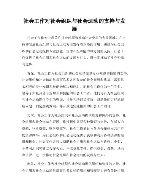 社会工作对社会组织与社会运动的支持与发展