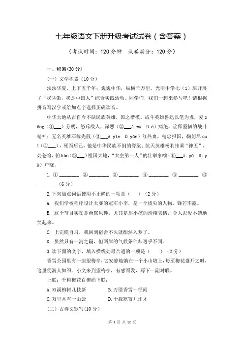 七升八语文试卷