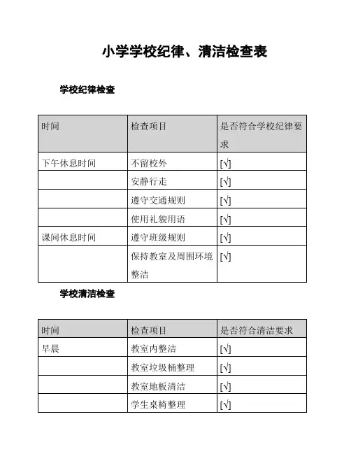 小学学校纪律、清洁检查表