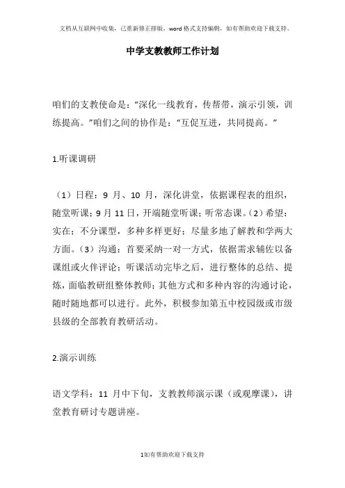 中学支教教师工作计划2