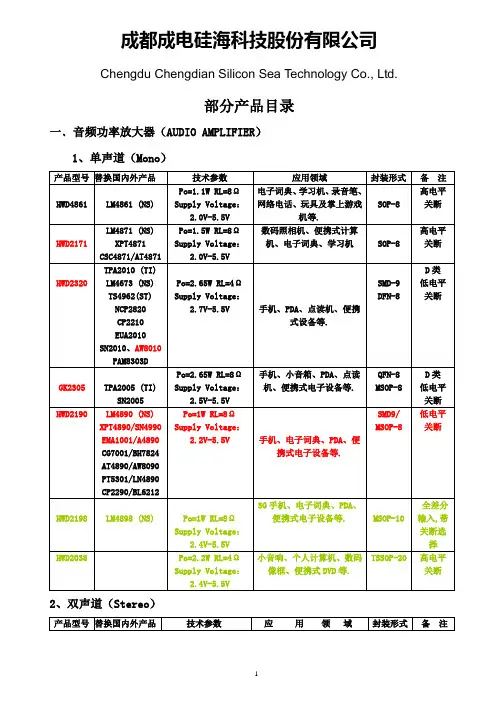 音频功率放大器IC替换表