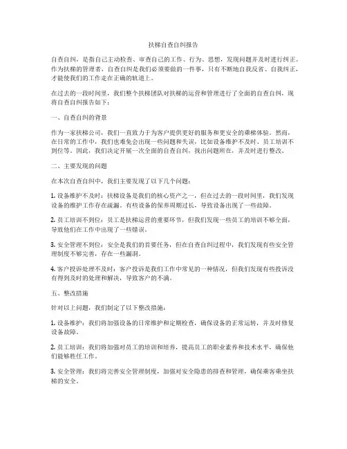 扶梯自查自纠报告