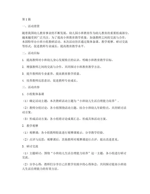 幼儿园小班小组教研活动(3篇)
