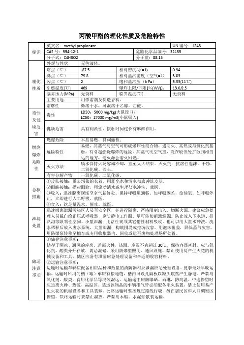 丙酸甲酯的理化性质及危险特性表