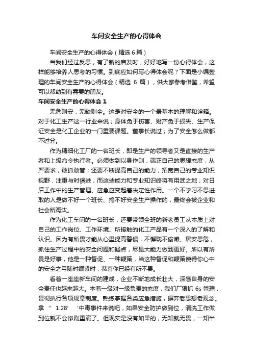 车间安全生产的心得体会（精选6篇）