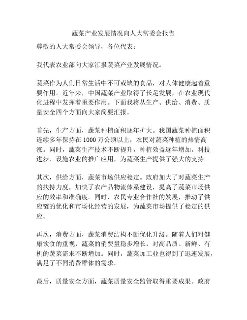 蔬菜产业发展情况向人大常委会报告