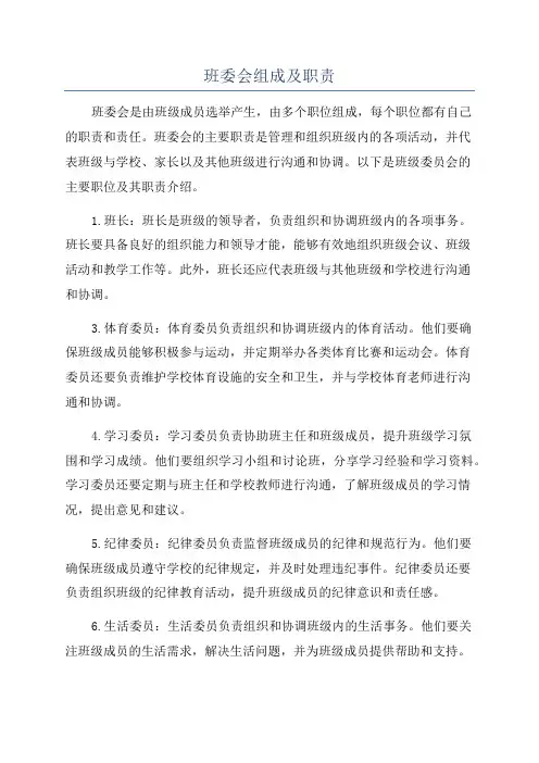 班委会组成及职责