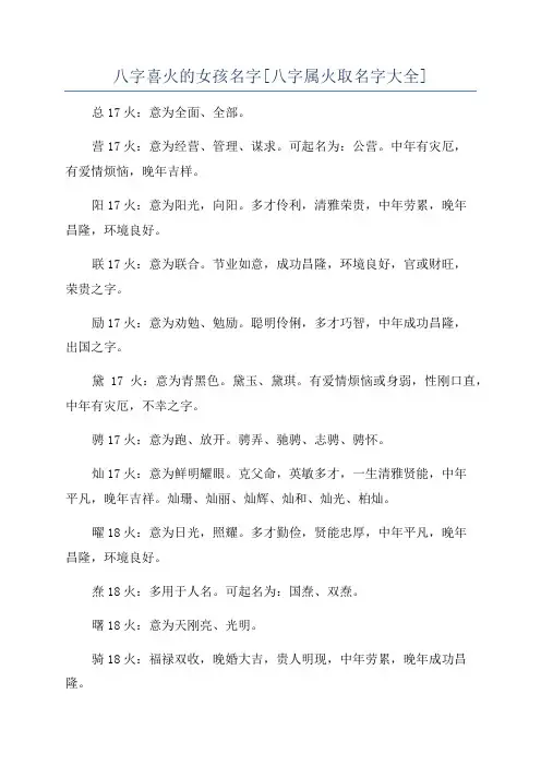 八字喜火的女孩名字[八字属火取名字大全]