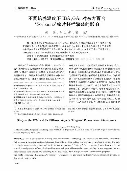 不同培养温度下IBA、GA3对东方百合‘Sorbonne’鳞片扦插繁殖的影响