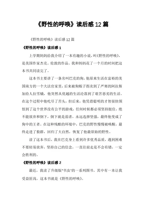 《野性的呼唤》读后感12篇