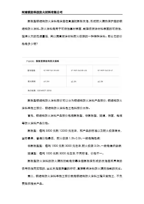 膨胀型防火涂料价格