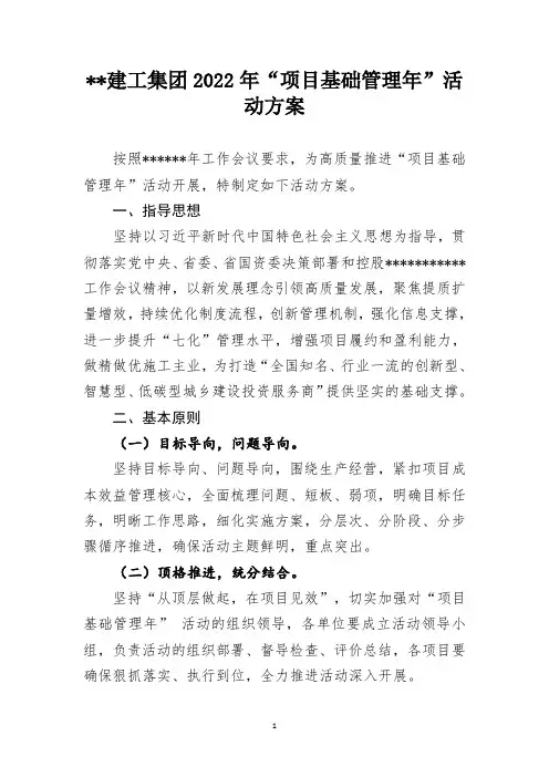 2023年“项目基础管理年”活动方案