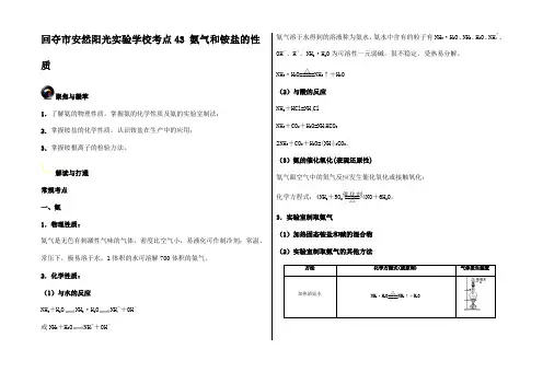 高考化学一轮复习(第三辑)考点 氨气和铵盐的性质试题