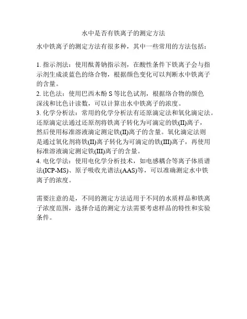 水中是否有铁离子的测定方法