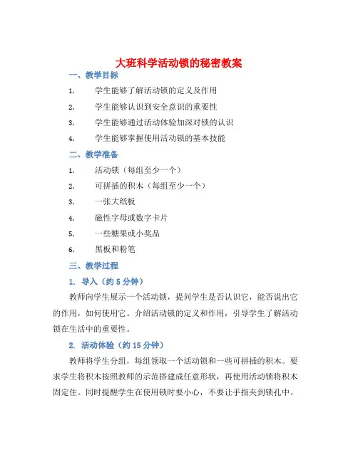 大班科学活动锁的秘密教案【含教学反思】