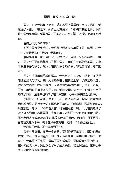 雪初三作文600字5篇