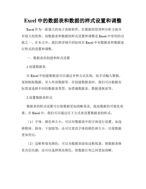 Excel中的数据表和数据的样式设置和调整