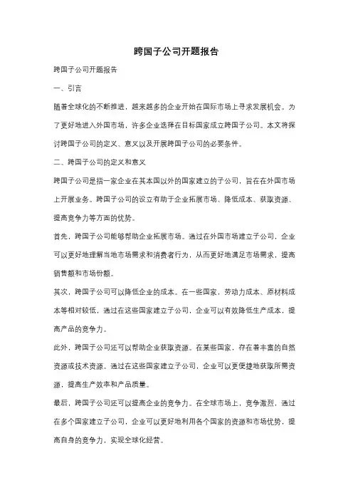 跨国子公司开题报告