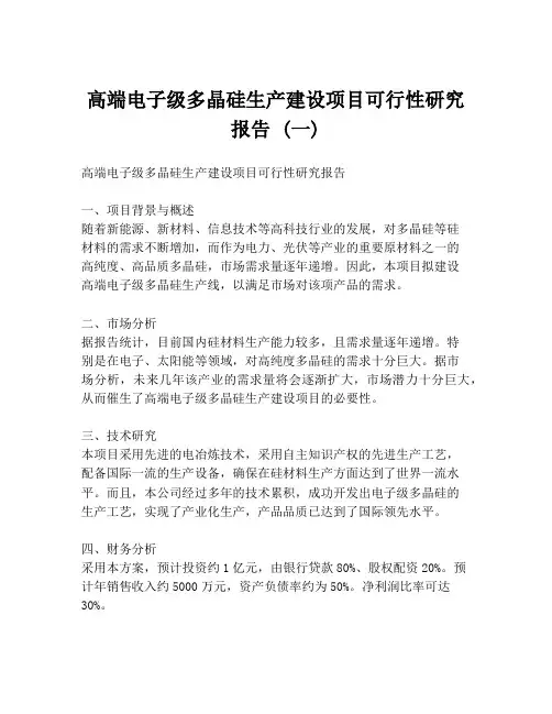 高端电子级多晶硅生产建设项目可行性研究报告 (一)