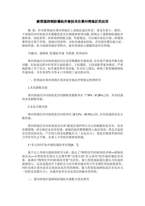 新型强抑制防塌钻井液技术在莱州湾地区的应用