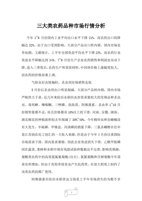 2022年行业分析三大类农药品种市场行情分析