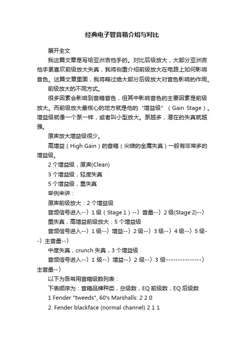 经典电子管音箱介绍与对比