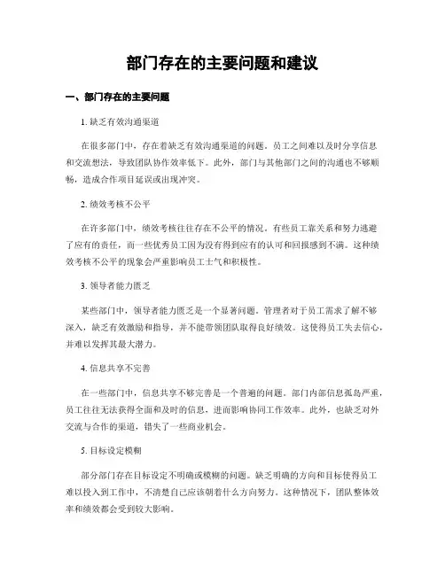 部门存在的主要问题和建议