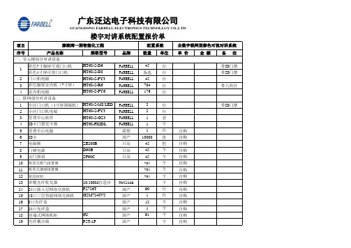 泛达全数字联网彩色可视对讲配置清单