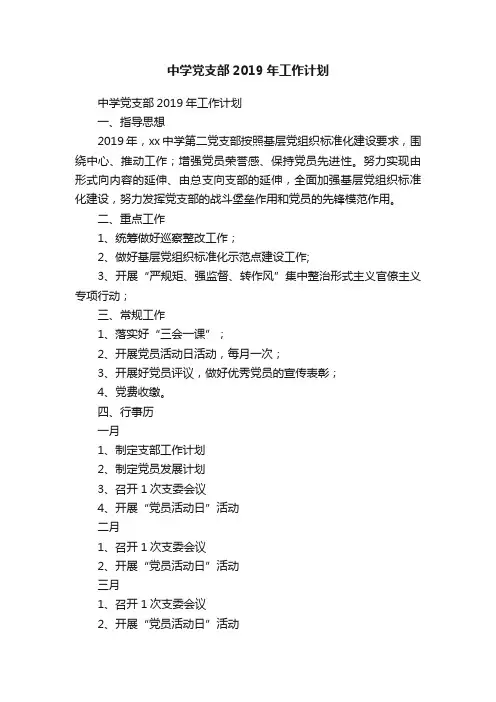 中学党支部2019年工作计划