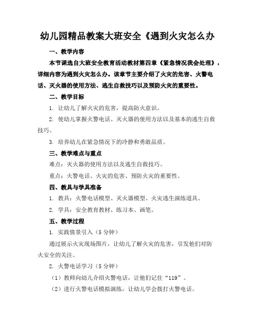 幼儿园精品教案大班安全《遇到火灾怎么办