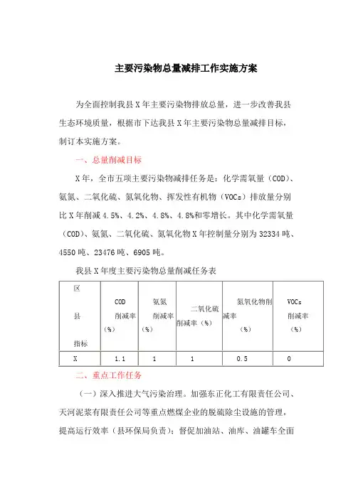 主要污染物总量减排工作实施方案(最新)