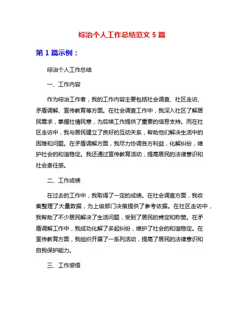 综治个人工作总结范文5篇