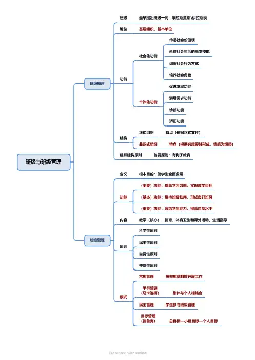 教师班教育学、职业道德、法律法规思维导图 班级与班级管理